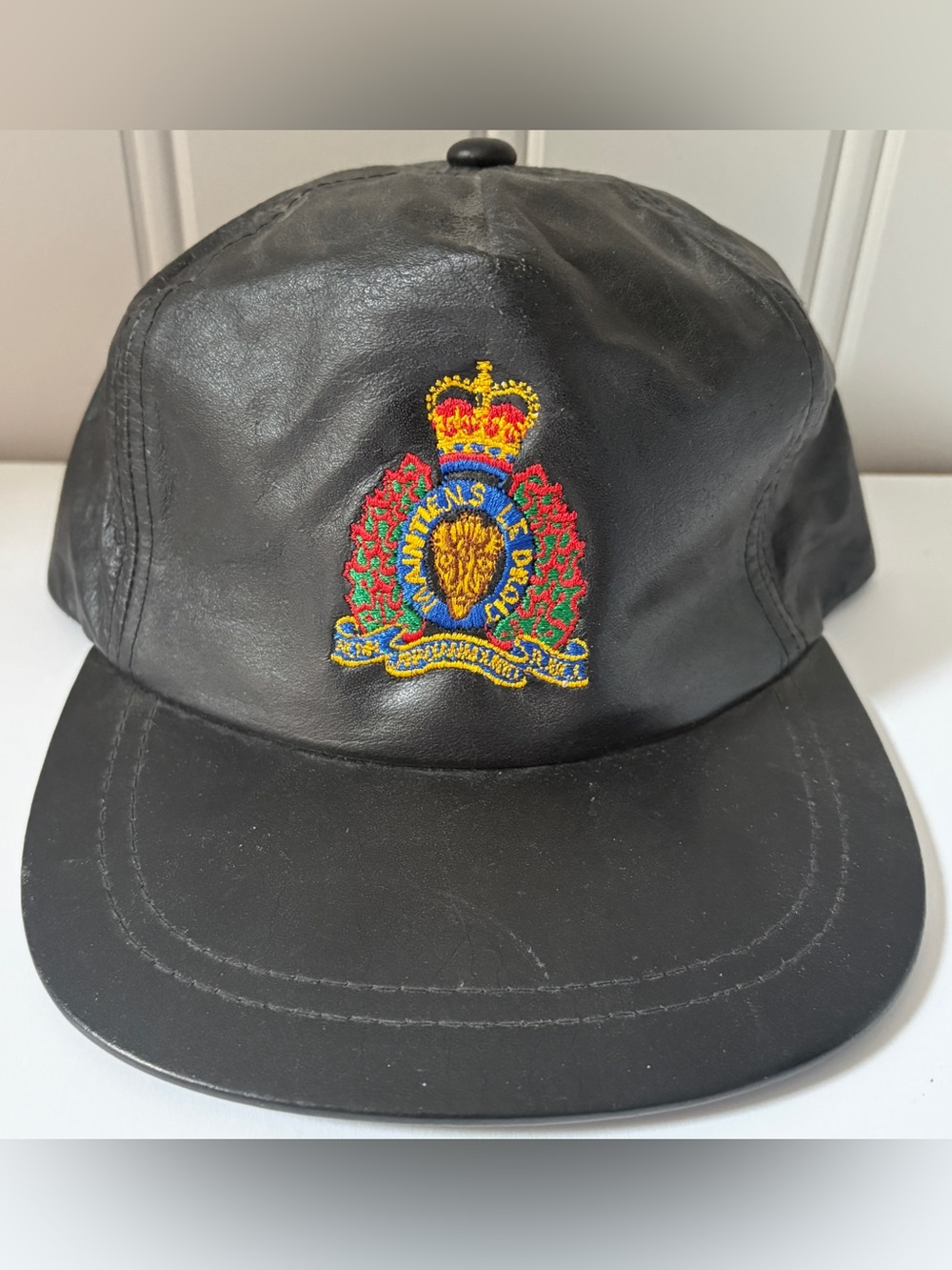 Vintage Leather RCMP Royal Canadian Mounted Police Hat Cap Snap Back Adjustable
